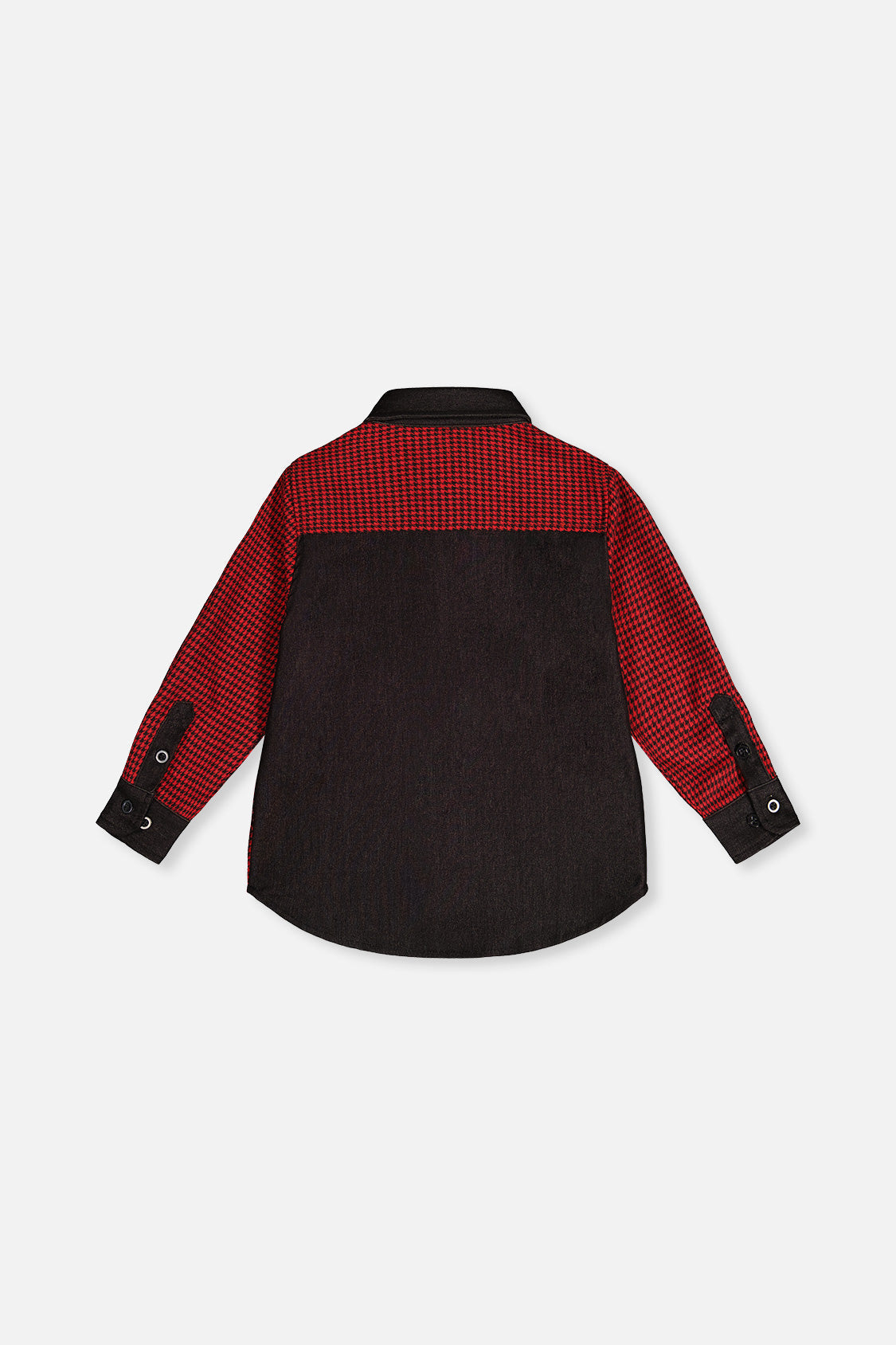 Deux par Deux black and red houndstooth button-down shirt, back view