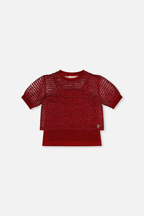 Fake Layering Top & Cami Red-0