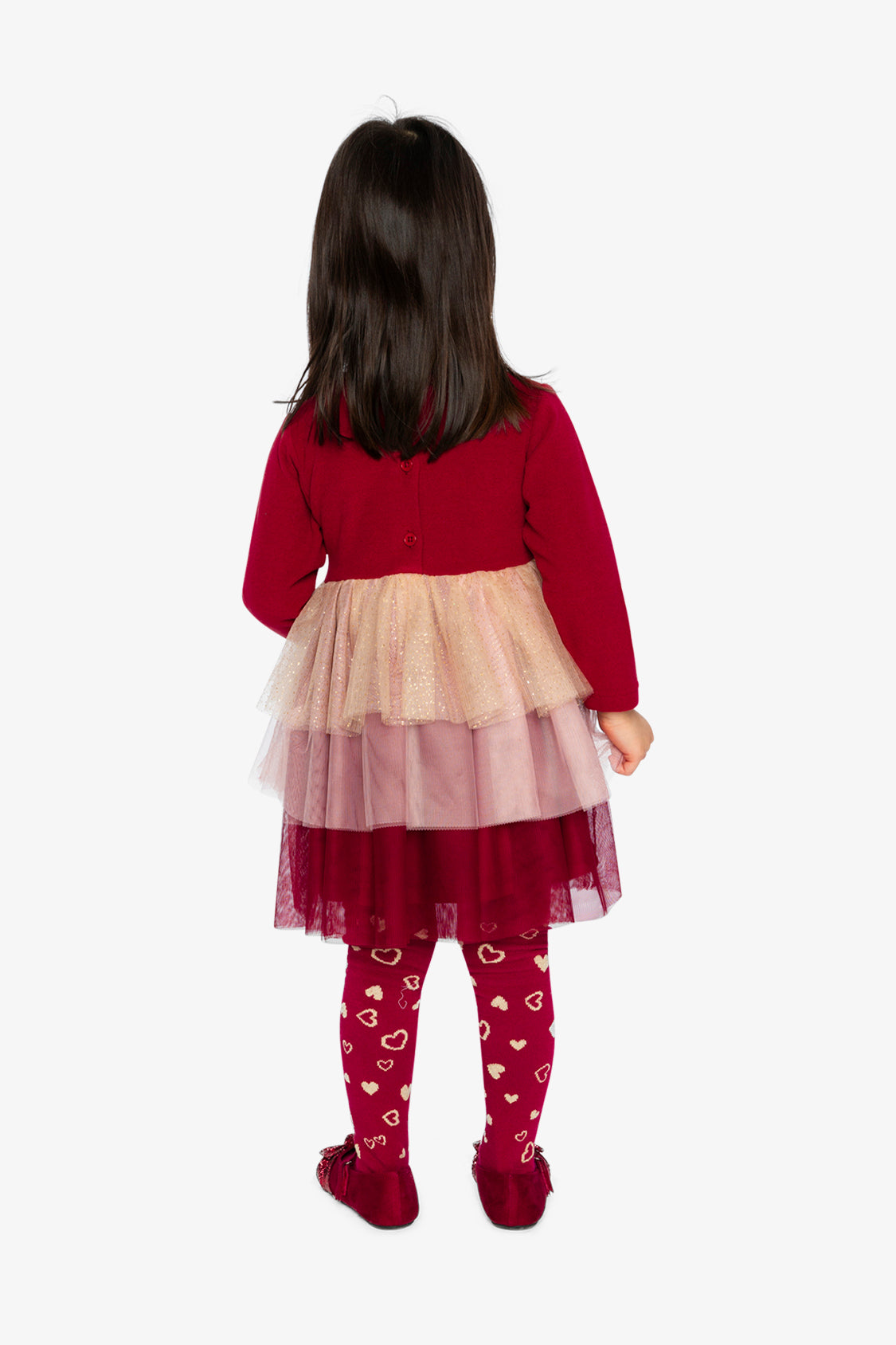 Bi-Material Dress With Glittering Skirt Red-4