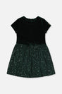 Bi-Material Short Sleeve Dress With Glittering Skirt Green Forest-0