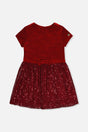 Bi-Material Short Sleeve Dress With Glittering Skirt Red-0