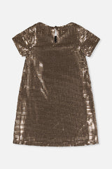 Deux par Deux girls metallic bronze gold A-line dress with a keyhole opening, back view