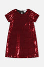 Deux par Deux girls red metallic A-line party dress with short sleeves, front view