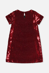Deux par Deux girls red metallic A-line dress with a keyhole opening, back view