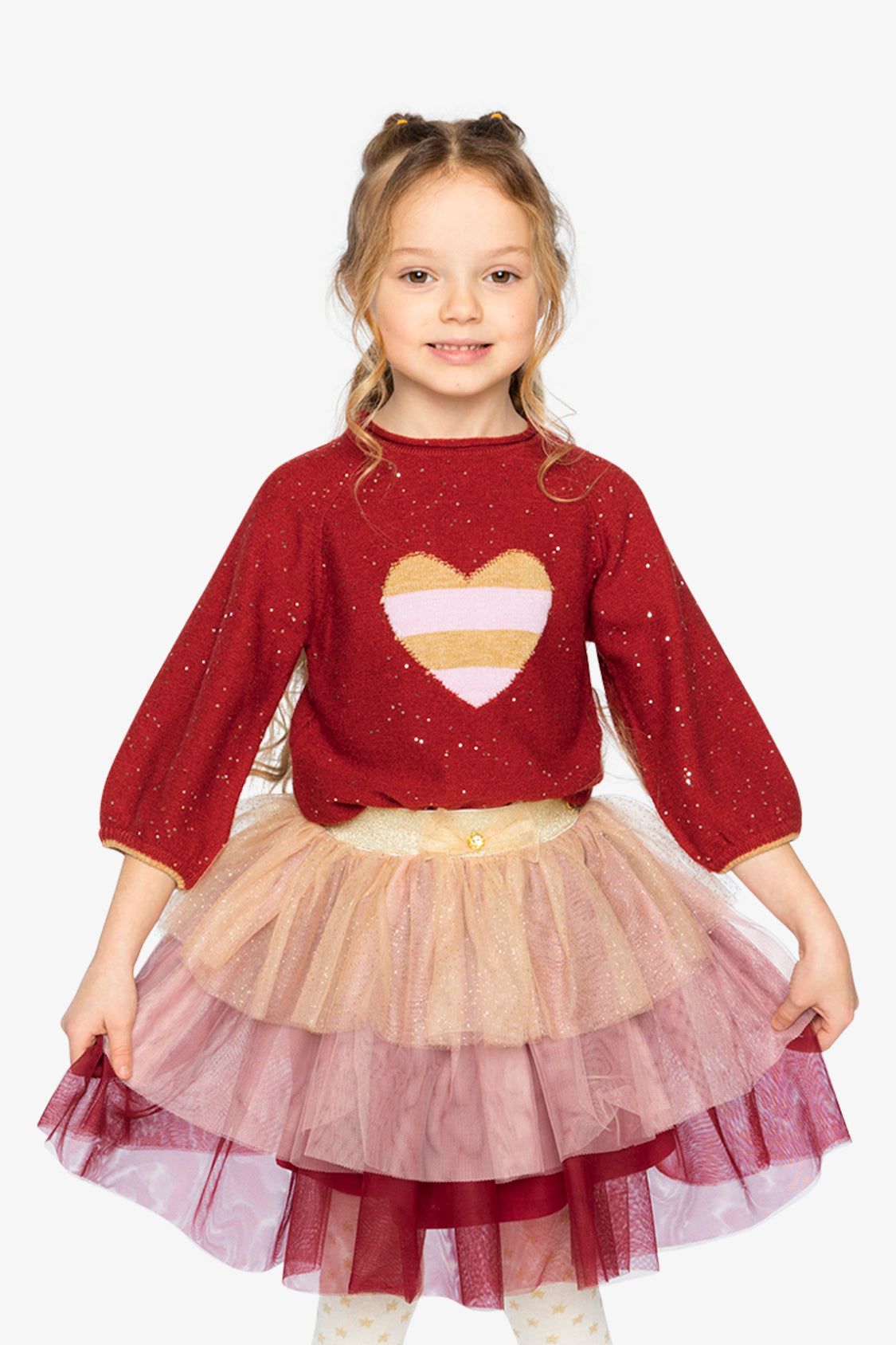 3/4 Sleeve Knitted Sweater Red-1