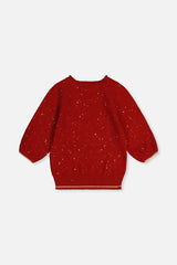 Deux par Deux red 3/4 sleeve knit sweater, back view