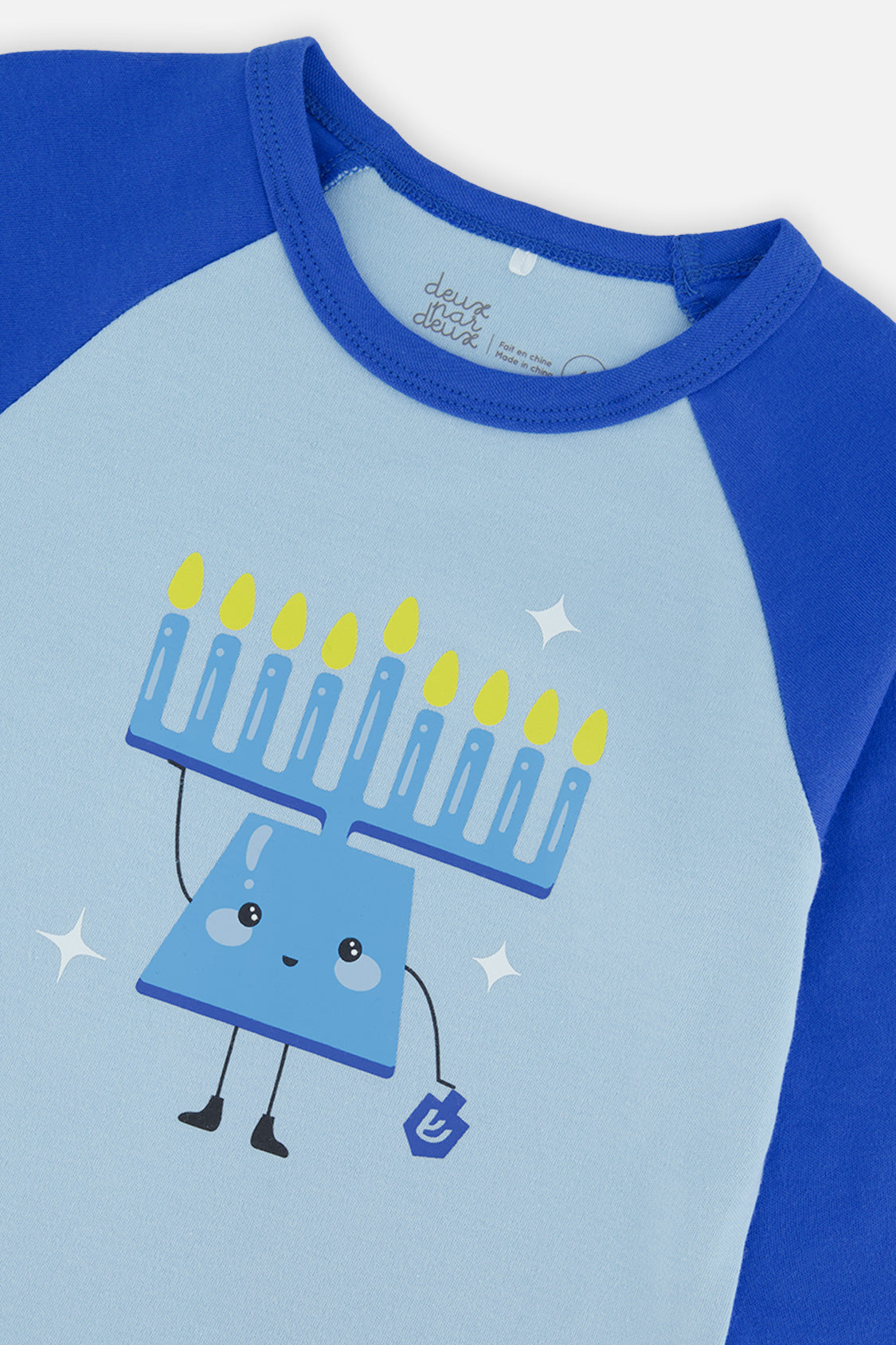 Organic Cotton Two Piece Pajama Set Blue Hanukkah Print-2