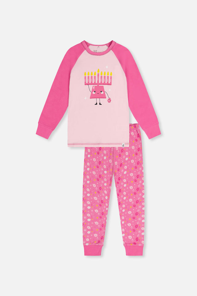 Organic Cotton Two Piece Pajama Set Pink Hanukkah Print-0
