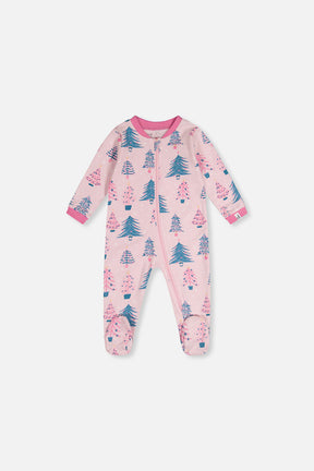 Baby Organic Cotton One Piece Pajama Pink Tree Print-0