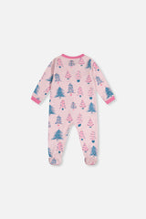 Baby Organic Cotton One Piece Pajama Pink Tree Print-1