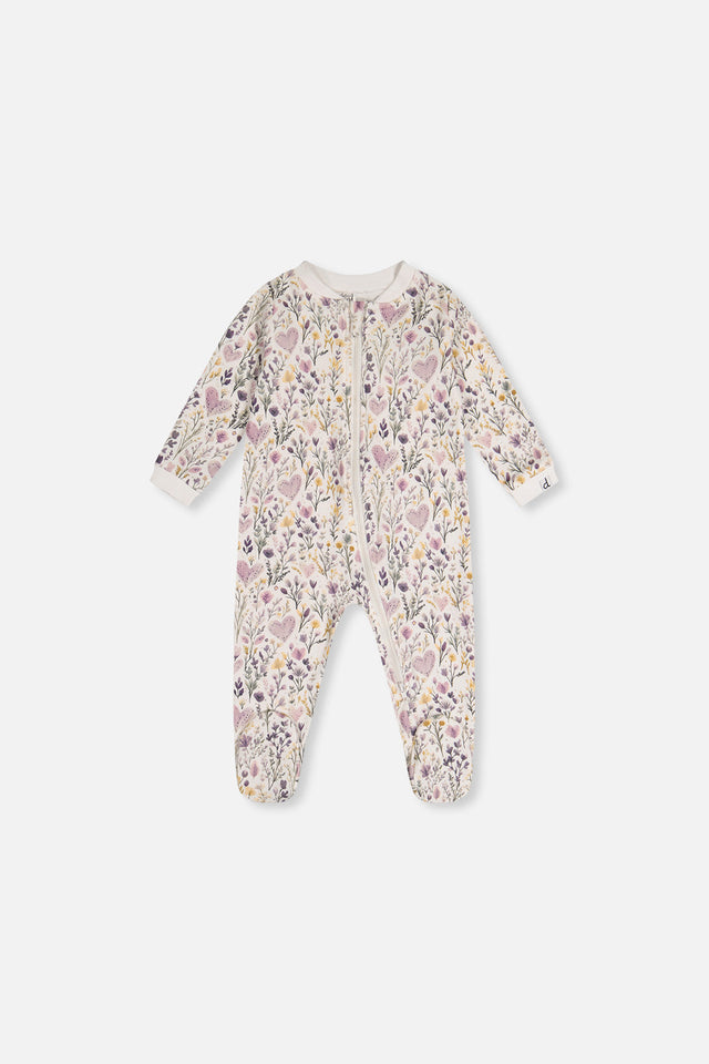 Baby Organic Cotton One Piece Pajama Beige Heart Print-0