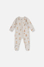Baby Organic Cotton One Piece Pajama Beige Animal Print-0