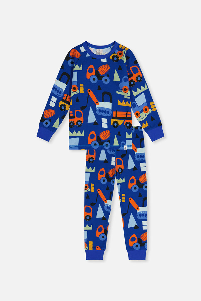 Organic Cotton Two Piece Pajama Set Blue Truck Print-0