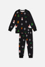 Organic Cotton Two Piece Pajama Set Black Christmas Pixel Print-0