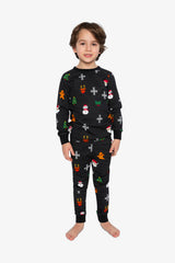 Organic Cotton Two Piece Pajama Set Black Christmas Pixel Print-1