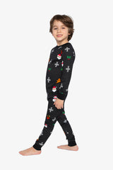 Organic Cotton Two Piece Pajama Set Black Christmas Pixel Print-2
