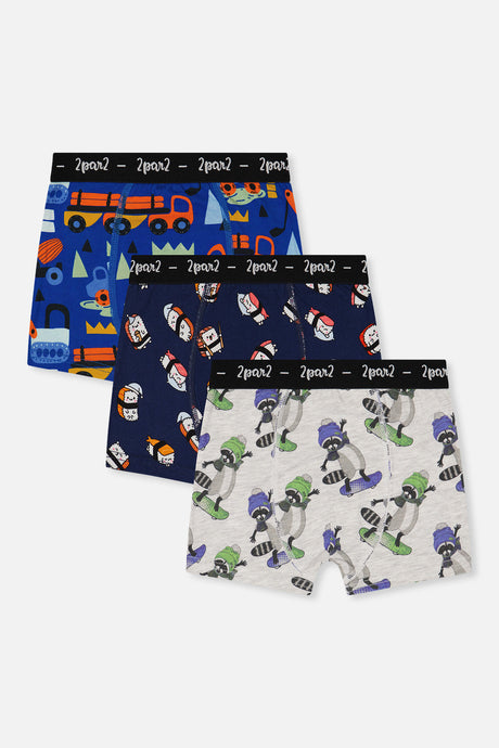Deux par Deux boxer pack of 3 with fun prints, front view