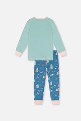 Organic Cotton Two Piece Pajama Set Blue House Print-4