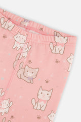 Close-up of the elastic waistband and cat and paw print on the pink pants