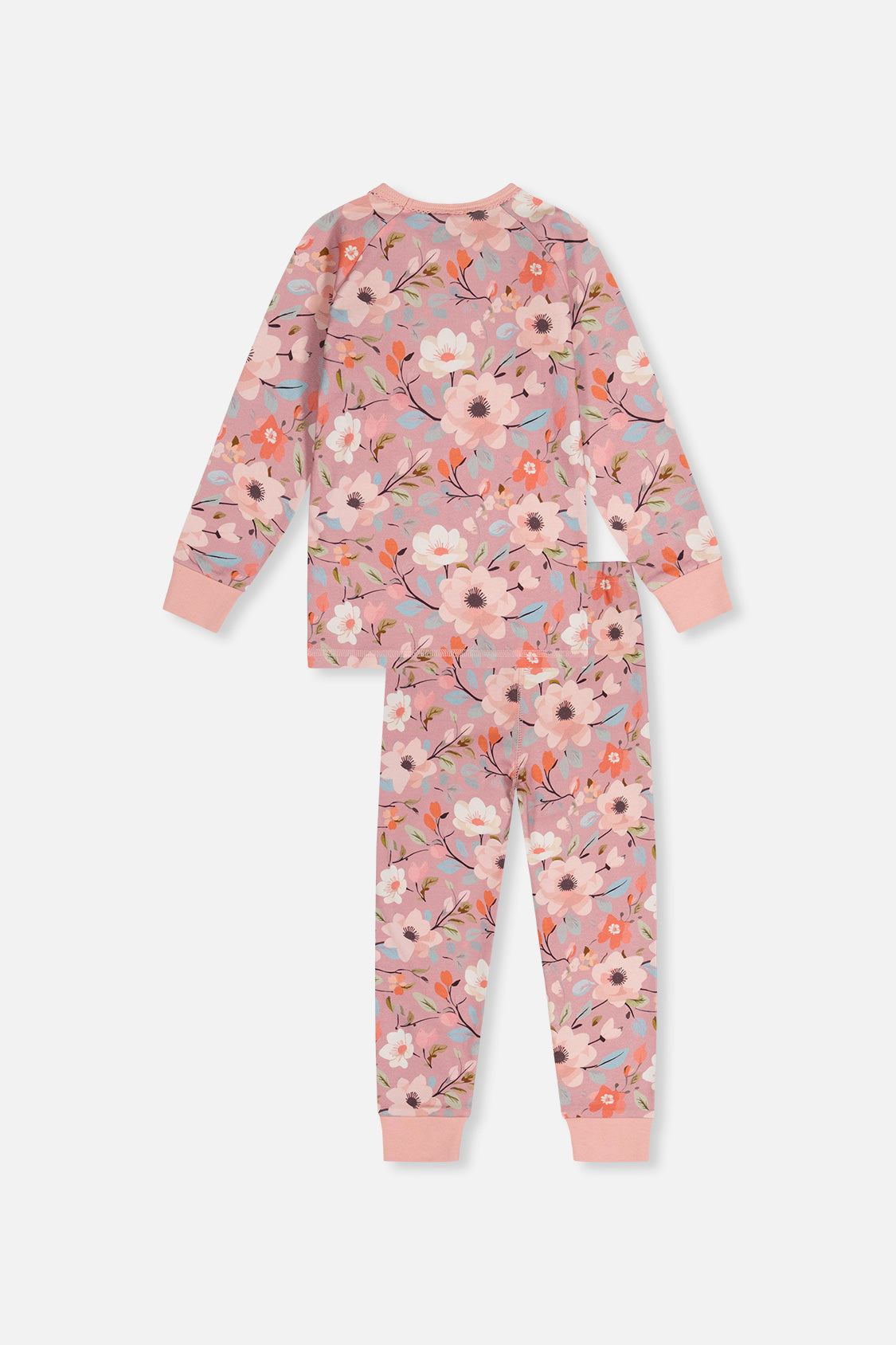 Organic Cotton Two Piece Pajama Set Pink Floral Print-4