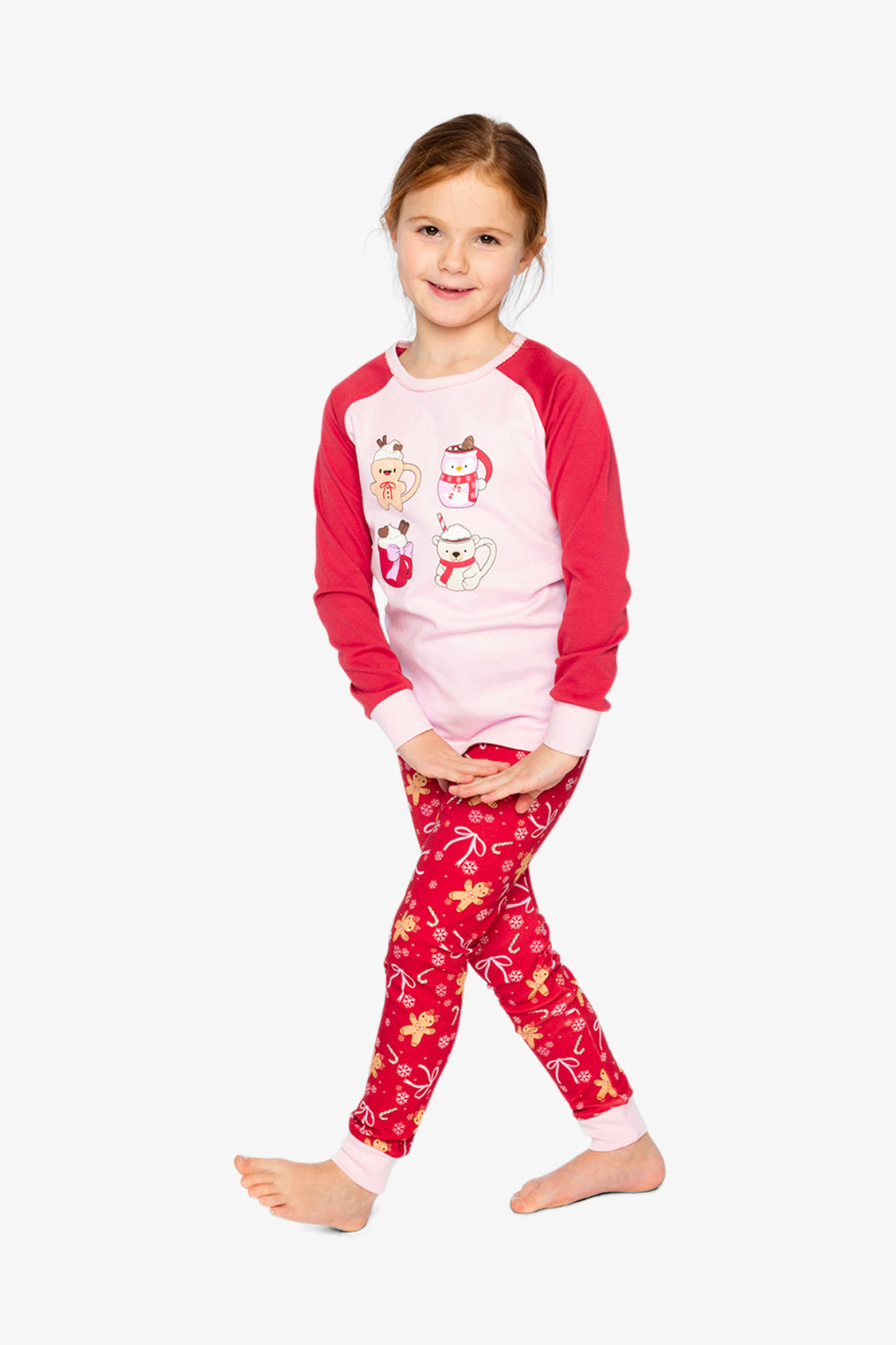 Organic Cotton Two Piece Pajama Set Red Gingerbread Print-1