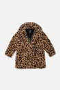 Faux Fur Long Coat Brown Leopard Print-0