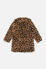 Faux Fur Long Coat Brown Leopard Print-2