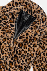 Faux Fur Long Coat Brown Leopard Print-4