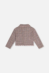 Deux par Deux pink and black tweed-look cropped jacket, flat lay back view