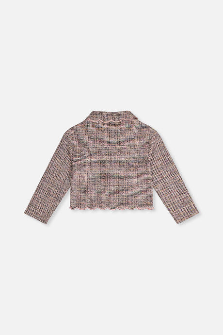 Deux par Deux pink and black tweed-look cropped jacket, flat lay back view
