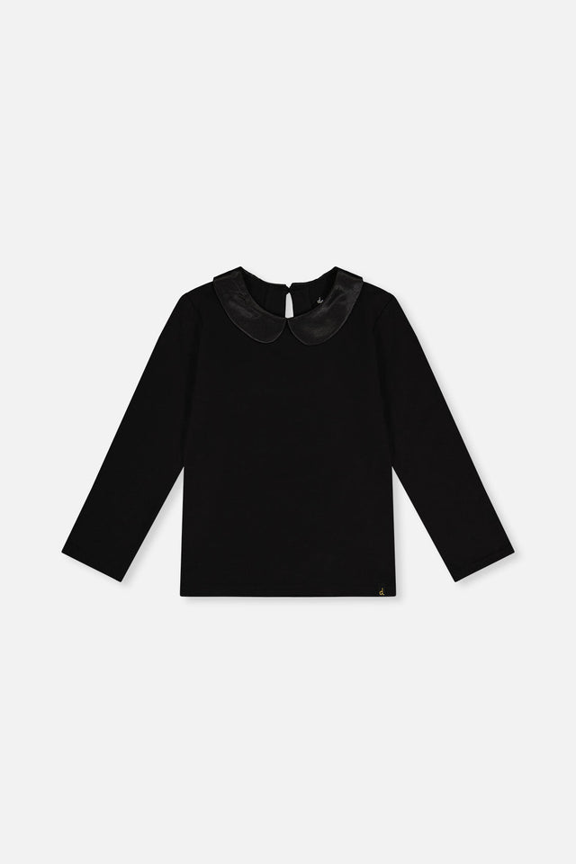 Organic Cotton T-Shirt With Peter Pan Collar Black-0