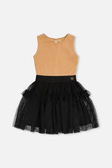 Bi-Material Sleeveless Dress Beige And Black-0