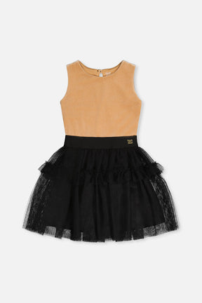 Bi-Material Sleeveless Dress Beige And Black-0