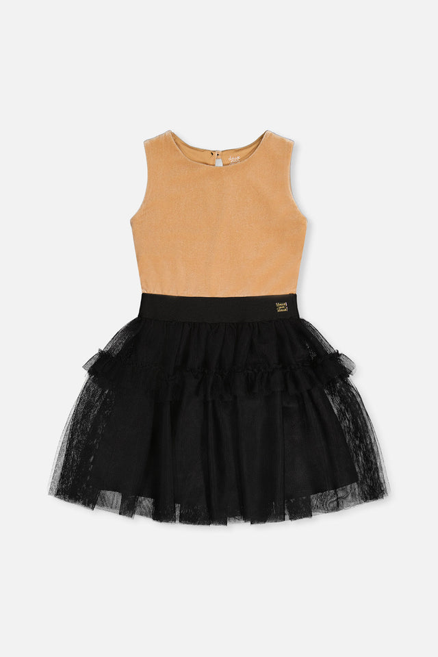 Bi-Material Sleeveless Dress Beige And Black-0