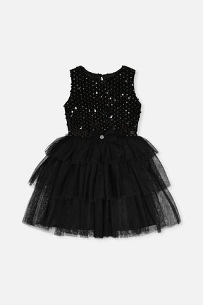 Bi-Material Sleeveless Dress Black-0