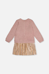 Deux par Deux girls dusty pink dress with a pleated skirt and a zipper at the back, back view
