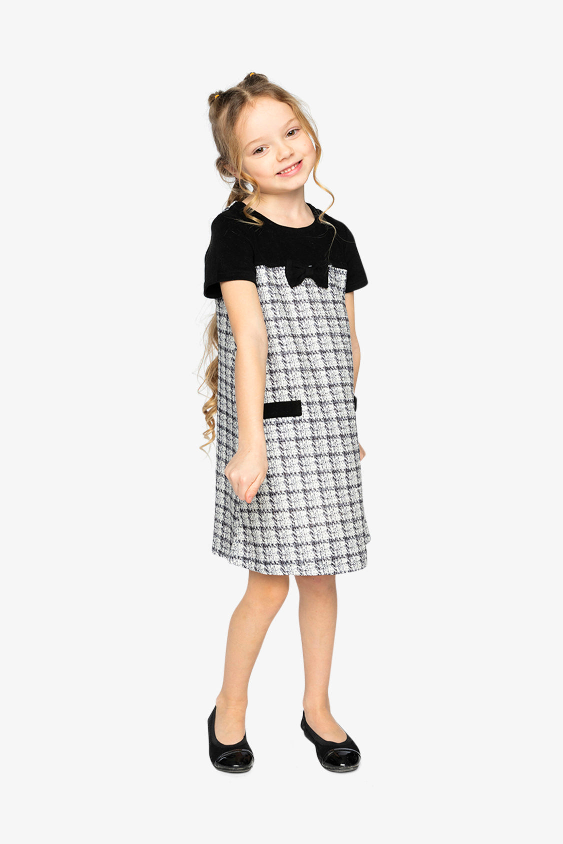 Sleeveless Knitwear A-Line Dress Black And White-2