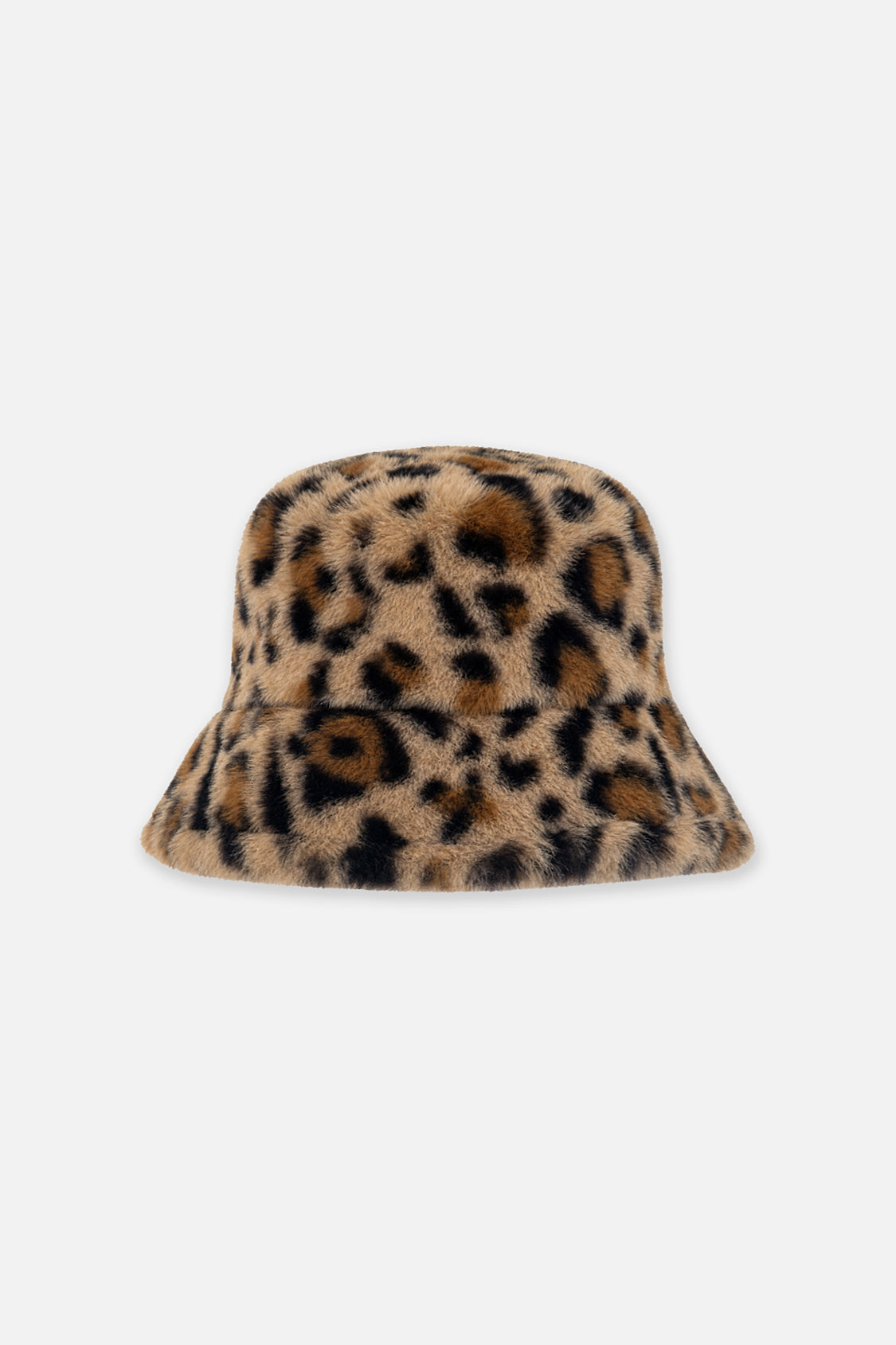 Faux Fur Bucket Hat Brown Leopard Print-2