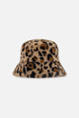 Brown leopard print Deux par Deux faux fur bucket hat, back view