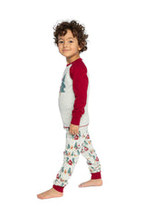 Organic Cotton Two Piece Christmas Pajama Set Beige Christmas Print-3