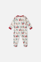 Baby Organic Cotton One Piece Christmas Pajama Beige Christmas Print-1