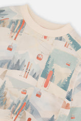 Deux par Deux beige ski print fleece sweatshirt, alternate view