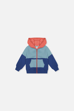 Baby Full Zip Hooded Fleece Jacket Blue, Turquoise And Orange-0