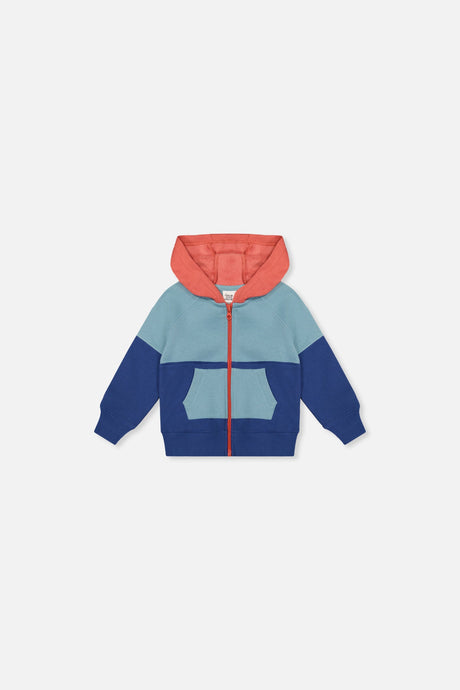Baby Full Zip Hooded Fleece Jacket Blue, Turquoise And Orange-0