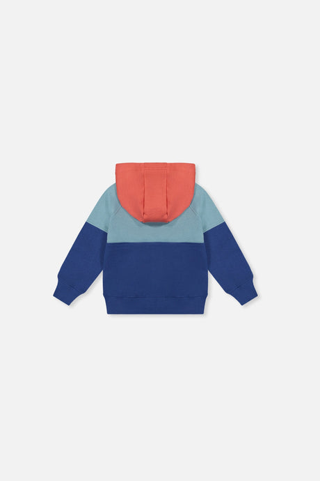 Baby Full Zip Hooded Fleece Jacket Blue, Turquoise And Orange-1