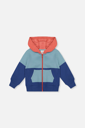 Full Zip Hooded Fleece Jacket Blue, Turquoise And Orange-0