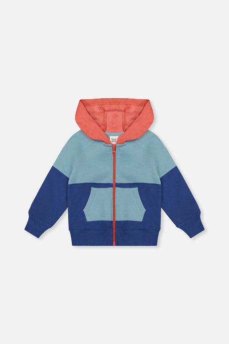 Full Zip Hooded Fleece Jacket Blue, Turquoise And Orange-0