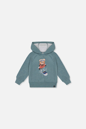 Baby Hoodie With Screenprint Pale Turquoise-0
