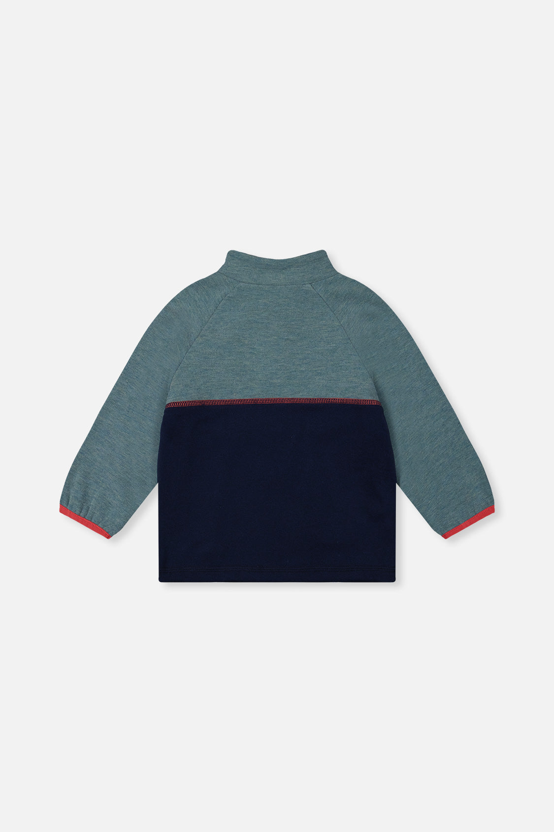 Deux par Deux boys' zip mock neck top in pale turquoise, back view