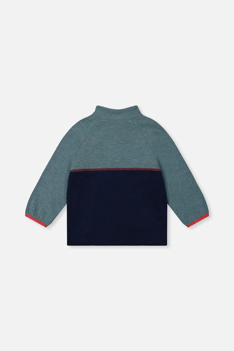 Deux par Deux boys' zip mock neck top in pale turquoise, back view